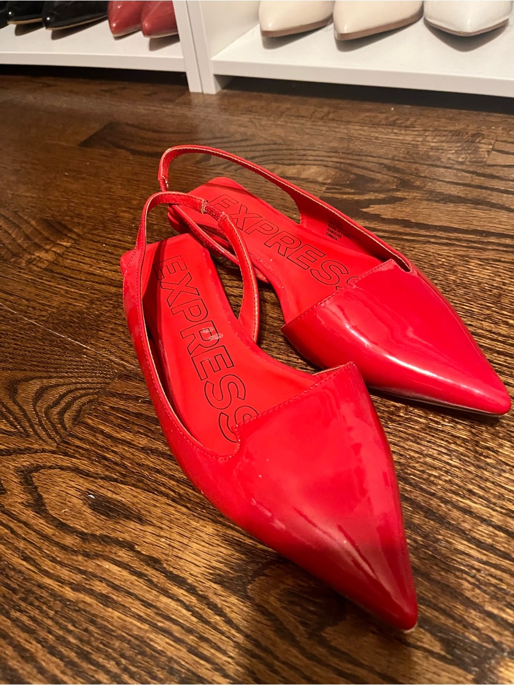 Express Red Patent Pointed Slingback Flats